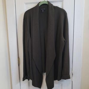 Eileen Fisher Angled Open Front Silk and Organic Cotton Cardigan